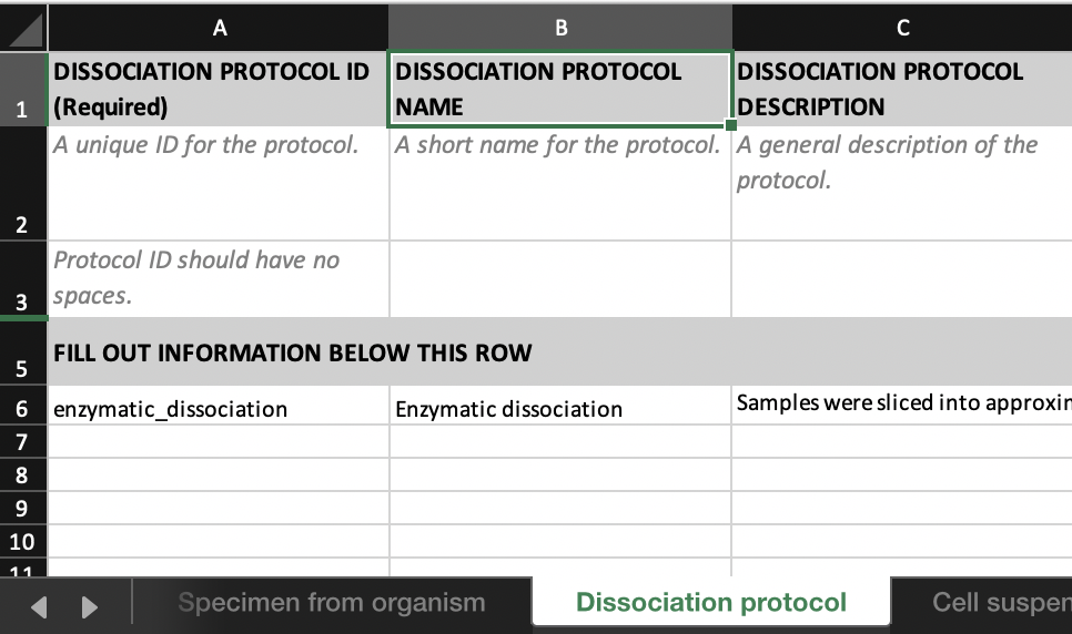 Dissociation protocol tab